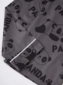Tween Boys' Panda Pattern Printed Button-Down Pajama Set