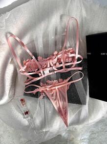 Của phụ nữ Thêu hoa Xu hướng: Cắt giảm Nội y sexy Bộ - Hồng - Xem 2