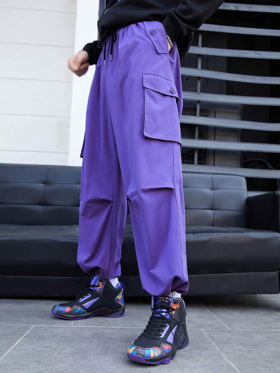 Manfinity RebelGame Men'S Solid Color Woven Casual Pants - Purple - View 1