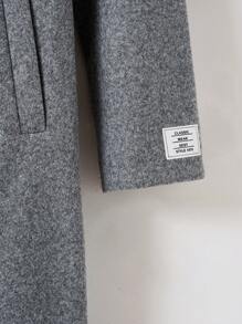 SHEIN EZwear 秋冬女款字母图案衬里格子羊毛大衣 - 灰色 - 查看 4