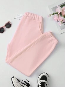 時尚休閒拉繩女款保暖衬里汗裤 - 粉色 - 查看 3