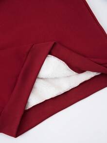 SHEIN LUNE 純色圓領毛絨衫 - 酒紅色 - 查看 4