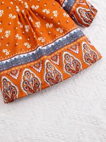 Baby Girl Vintage Brown Patterned Dress - Brown - View 6