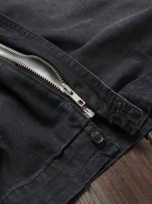 Manfinity Hypemode Men'S Zipper Denim Shirt - Black - View 4