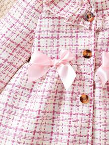 SHEIN 2pcs/Set Thick Woolen Cloth Ruffled Collar Ruffle Sleeve Dress And Hat For Baby Girls - Baby Pink - View 5