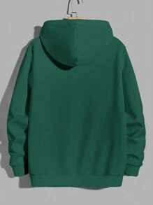 RueChic Men's Letter Print Drawstring Hoodie - Army Green - View 2