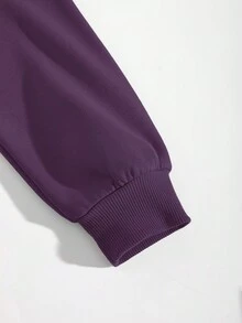 SHEIN EZwear 女士連帽印花衫和褲子套裝 - 紫色 - 查看 7