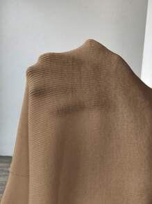 SHEIN Unity 時尚女式露肩打結毛衣帶褶皺 - 卡其色 - 查看 8