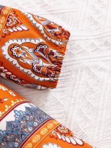 Baby Girl Vintage Brown Patterned Dress - Brown - View 5