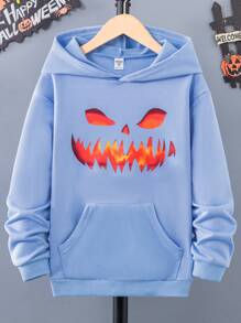 SHEIN Tween Boys' Ghost Face Printed Hoodies - Blue - View 1