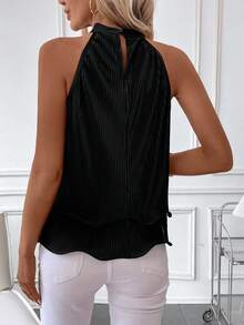 SHEIN Clasi Của phụ nữ Giả ngọc trai Trang trí Nếp uốn Vòng cổ Halter Neck Áo sơ mi - Hồng - Xem 2