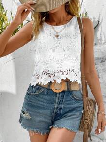 Chemise sans manches en dentelle pour femme, hauts sans manches