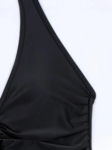 SHEIN Swim 女士露背系带连体泳衣 嘉年华 夏季 - 黑色 - 查看 7