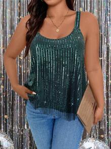 SHEIN Clasi Kích thước lớn Của phụ nữ Long lanh Cami ngọn - Màu xanh lá cây đậm - Xem 1