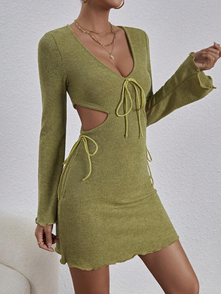Women'S Cut-Out Waist Lettuce Hem Dress