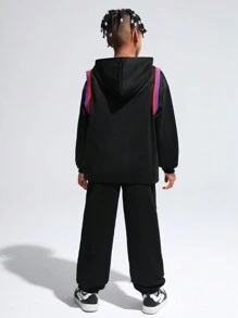 SHEIN Tween Boys Set Grafis Huruf Casual - Hitam - View 2