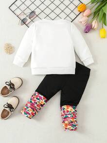 女嬰時尚印花衛衣褲套裝,秋冬 - 彩色 - 查看 2