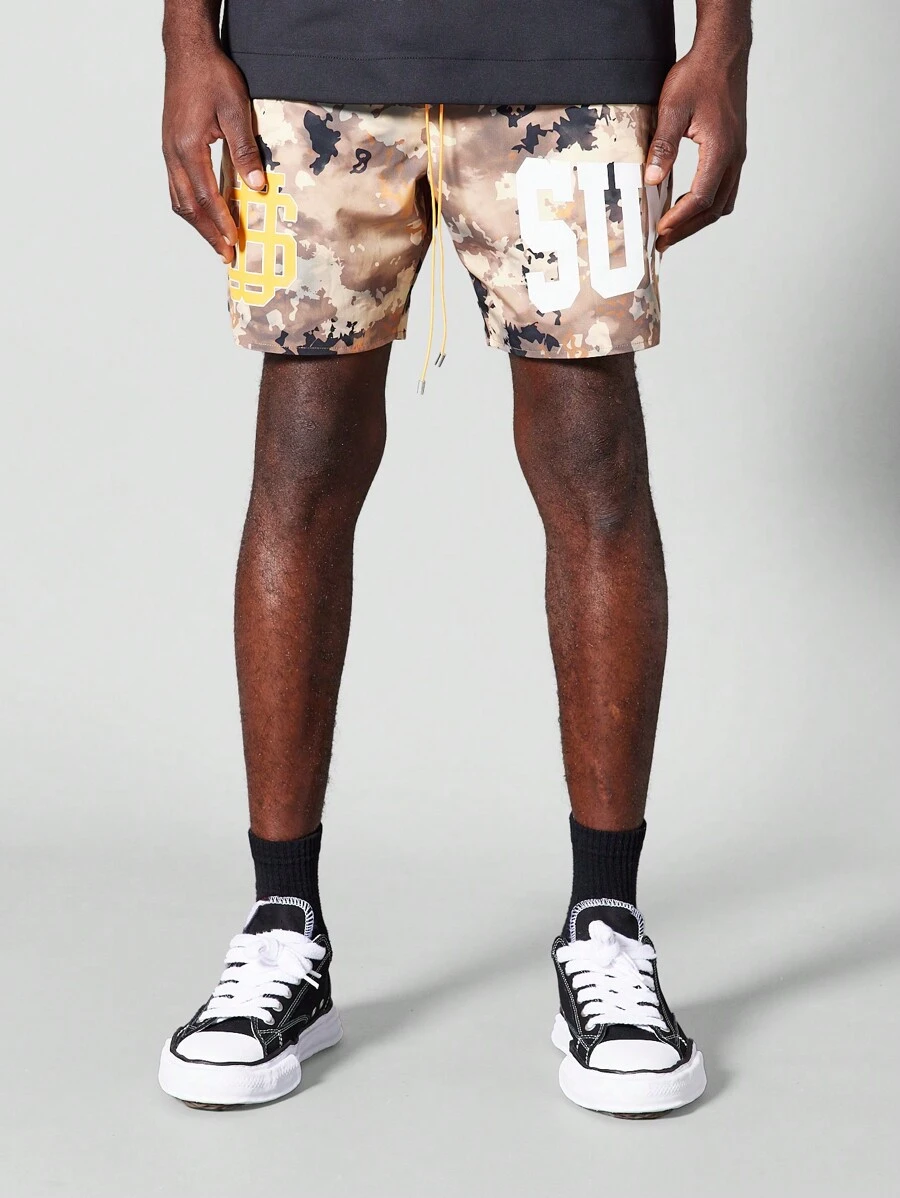 SUMWON Nylon Short With All Over Print - Khaki - View 1