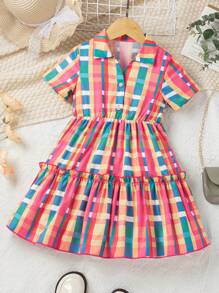 SHEIN Little Girls' Plaid Checkered Dresses - Multicolor - View 6