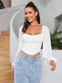 PARTHEA 甜心頸口褶皺胸部上衣 - 白色 - 查看 3