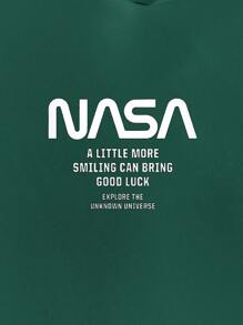 RueChic Men's Letter Print Drawstring Hoodie - Army Green - View 4