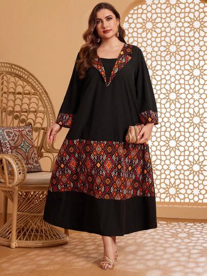 Al Najma 女性加大碼幾何圖案阿拉伯服裝