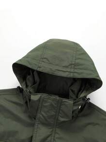Chaqueta con capucha de manga larga para hombre con bolsillos con solapa y dobladillo con cordón, otoño - Verde militar - Ver 3