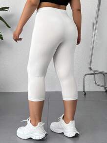 SHEIN EZwear Plus Size Women's Basic Solid Color Capri Leggings