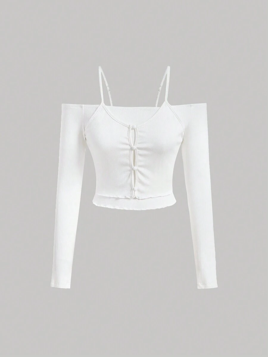 SHEIN MOD Blusa De Tirantes Sólida Para Mujer Con Hombros Descubiertos - Blanco - Ver 1