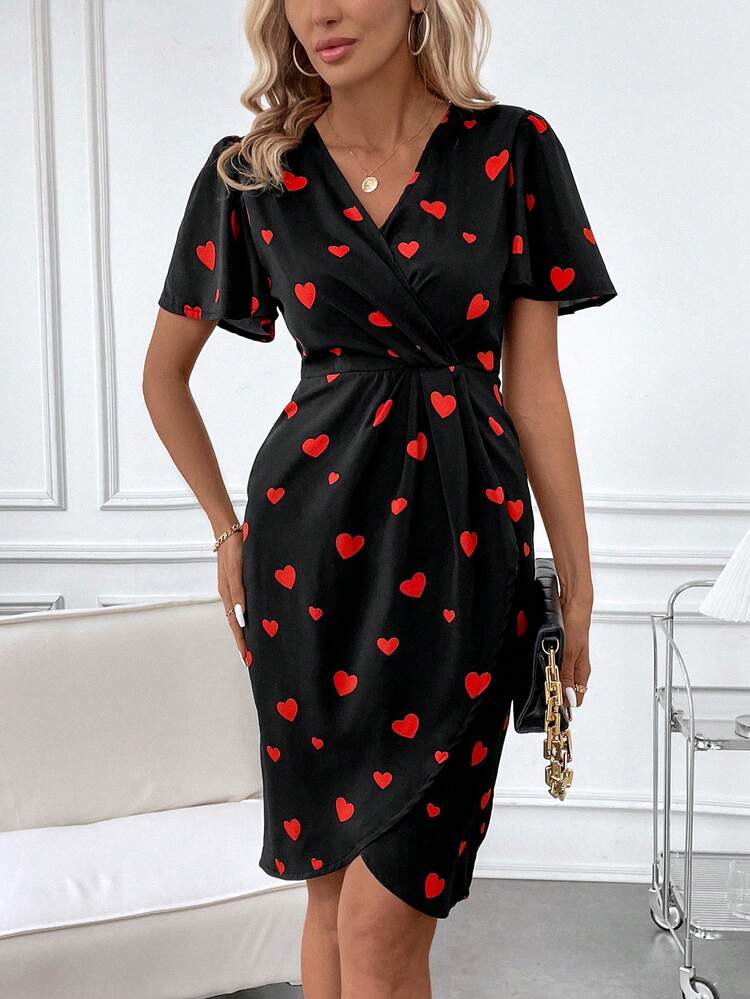 Ladies' Heart Pattern Wrap Neckline Dress