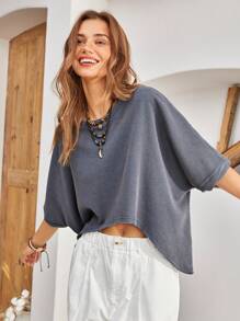 Bohemela Camiseta Estilo Vacacional De Ajuste Holgado Para Mujer Transpirable - Neblina azul - Ver 5