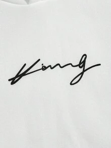 Manfinity RebelGame 男士拼色字母印花抽繩連帽衫和運動褲休閒 2 件/套 - 彩色 - 查看 3