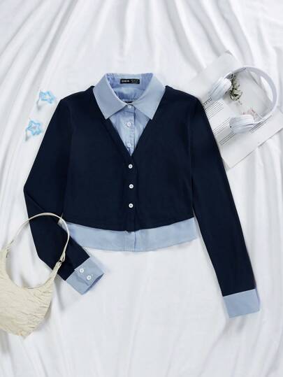 SHEIN EZwear Women's Patchwork Striped Long Sleeve Shirt,Long Sleeve Tops