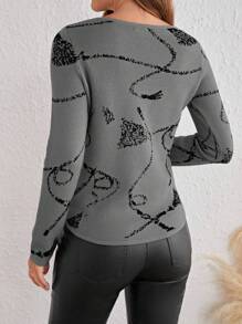 EMERY ROSE Của phụ nữ Vòng cổ Tay áo dài Áo len Với Mẫu - Xám - Xem 2