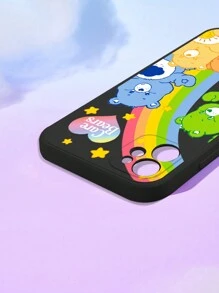 ROMWE X Care Bears Care Bea Rainbow Hand-Painted Black Phone Case Compatible With Iphone 12 13 14 Series And Other Smartphone Models - Multicolor - View 4