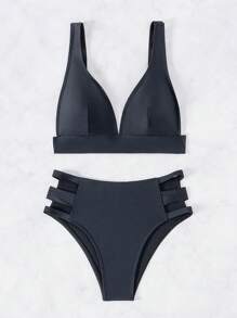 SHEIN Swim Conjunto de bikini de unicolor separados para playa de verano
