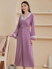 Modelyn 拼接毛絨飾邊休閒連衣裙 - 粉色 - 查看 4