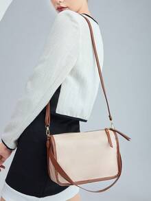 BizChic Double Zipper Decor Adjustable Strap Square Bag - Khaki - View 2