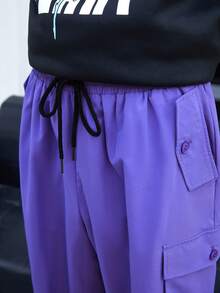 Manfinity RebelGame Men'S Solid Color Woven Casual Pants - Purple - View 4