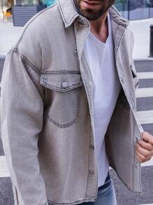 Manfinity Homme Men's Button-Front Denim Shirt With Flip Pockets