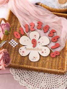 嬰兒女孩里程碑數字木質牌組,適用於新生兒攝影道具 - 彩色 - 查看 2