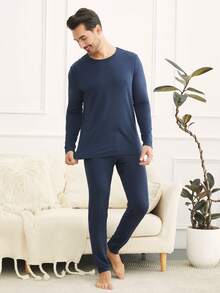 男士純色保暖基礎層褲 - 黑色 - 查看 7