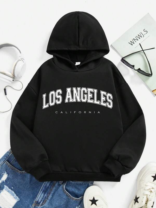 SHEIN Tween Girls' Casual Letter Printed Long Sleeve Hoodie, Suitable For Autumn And Winter