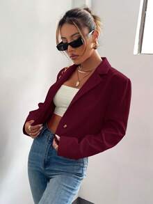 BizChic 純色翻領單排扣西裝外套 - 酒紅色 - 查看 3