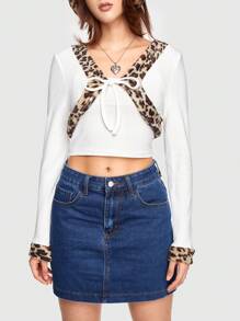 ROMWE J-Fashion Leopard Fur & Ribbed Patterned Sexy Shibuya Style Lady Jacket - White - View 5