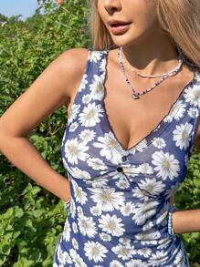 Soleia Vacation Floral Print Bodycon V-Neck Dress - Multicolor - View 5