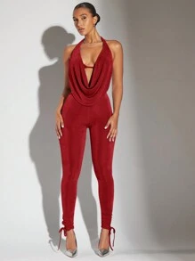 SHEIN BAE 女用圍脖肩帶背心和緊身褲套裝 - 紅色 - 查看 6