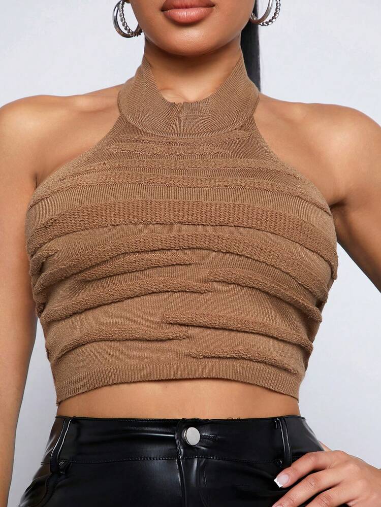 Women'S Texture Halter Neck Knitted Top