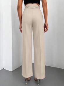EURMUSE Solid Slant Pocket Straight Leg Suit Trousers - Apricot - View 2