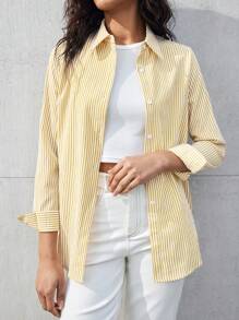 BizChic Camicia A Maniche Lunghe Da Donna Con Spalla Abbassata A Righe
